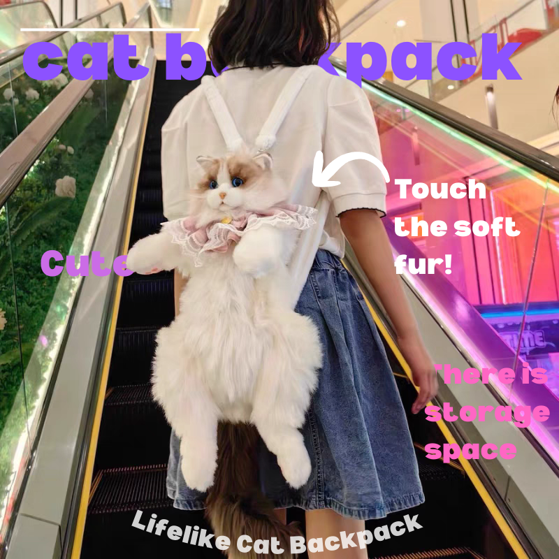 Realistic 3D Cat Backpack – Cute Plush Bag & Gift for Cat Lovers